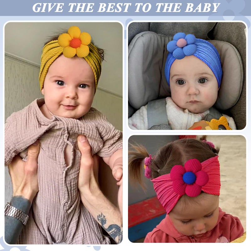 3 Pack Baby Girl Flower Headbands, Soft Nylon Newborn Hair Accessories - Image 3