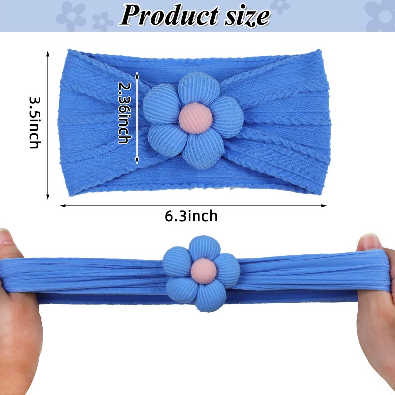 3 Pack Baby Girl Flower Headbands, Soft Nylon Newborn Hair Accessories - Image 4