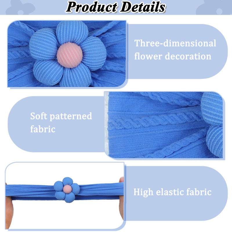 3 Pack Baby Girl Flower Headbands, Soft Nylon Newborn Hair Accessories - Image 5