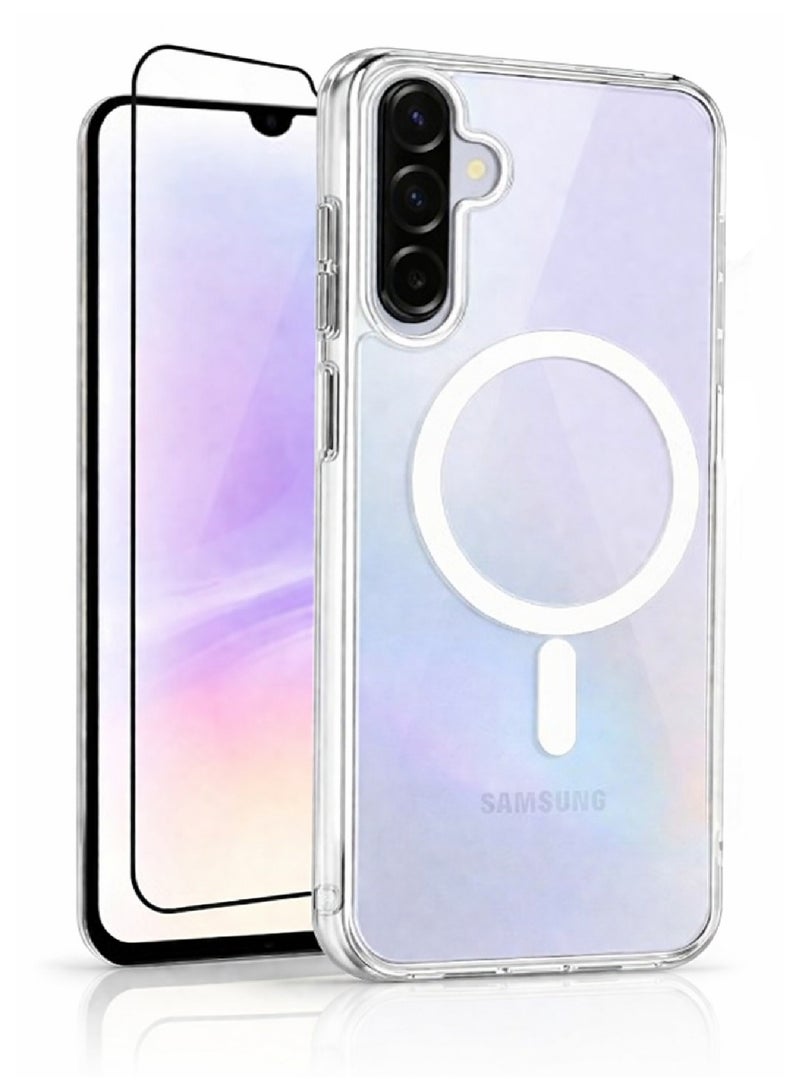 MOBM Samsung Galaxy A36 Clear Magnetic Case with Tempered Glass Screen Protector Pack of 2 - Image 1
