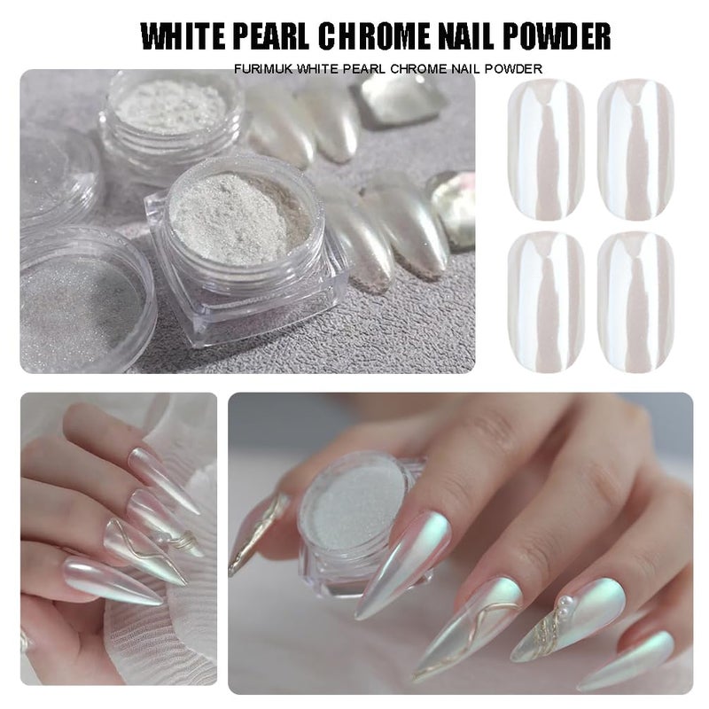 Furimuk 2 Boxes White Pearl Chrome Nail Powder - Mirror Effect Aurora Magic Pearlescent White Nail Powder Pigment, High Gloss Glitter Nail Art, Holographic Ice Aurora Dust for Manicure Decorations - Image 4