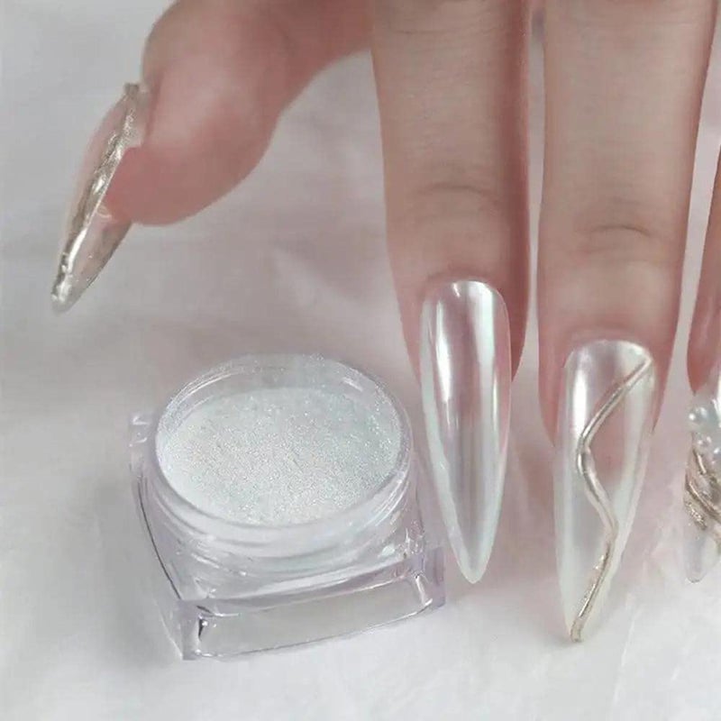 Furimuk 2 Boxes White Pearl Chrome Nail Powder - Mirror Effect Aurora Magic Pearlescent White Nail Powder Pigment, High Gloss Glitter Nail Art, Holographic Ice Aurora Dust for Manicure Decorations - Image 5