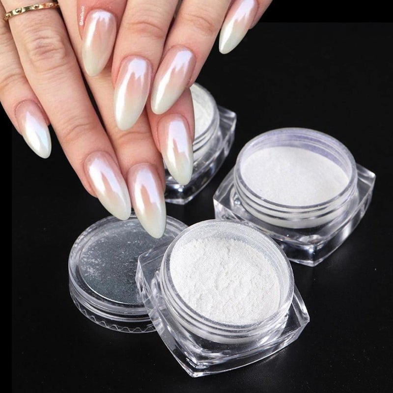 Furimuk 2 Boxes White Pearl Chrome Nail Powder - Mirror Effect Aurora Magic Pearlescent White Nail Powder Pigment, High Gloss Glitter Nail Art, Holographic Ice Aurora Dust for Manicure Decorations - Image 1