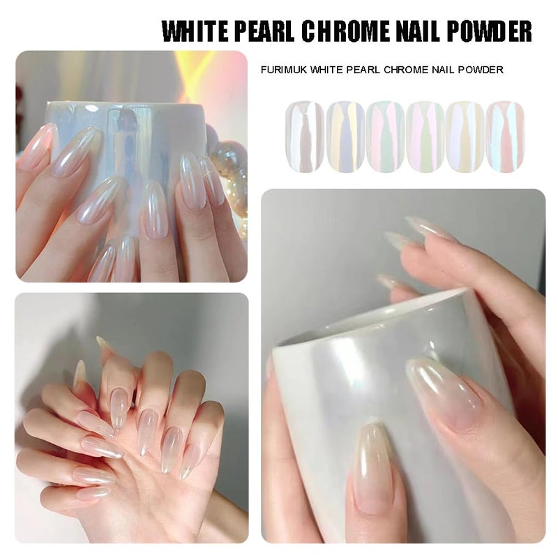 Furimuk 2 Boxes White Pearl Chrome Nail Powder - Mirror Effect Aurora Magic Pearlescent White Nail Powder Pigment, High Gloss Glitter Nail Art, Holographic Ice Aurora Dust for Manicure Decorations - Image 3