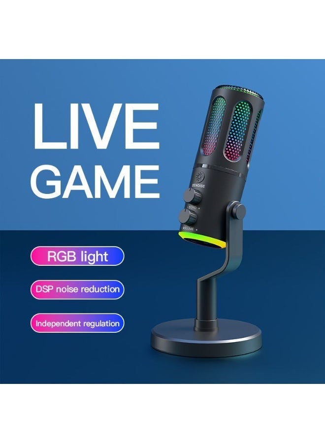 ميكروفون مكثّف USB RGB مع تقليل الضوضاء، بمنفذ Type-C وتقنية التوصيل والتشغيل (Plug & Play)، مناسب للألعاب والبث المباشر والتسجيل - Image 4