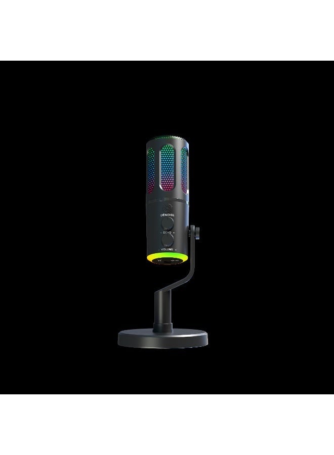 ميكروفون مكثّف USB RGB مع تقليل الضوضاء، بمنفذ Type-C وتقنية التوصيل والتشغيل (Plug & Play)، مناسب للألعاب والبث المباشر والتسجيل - Image 2