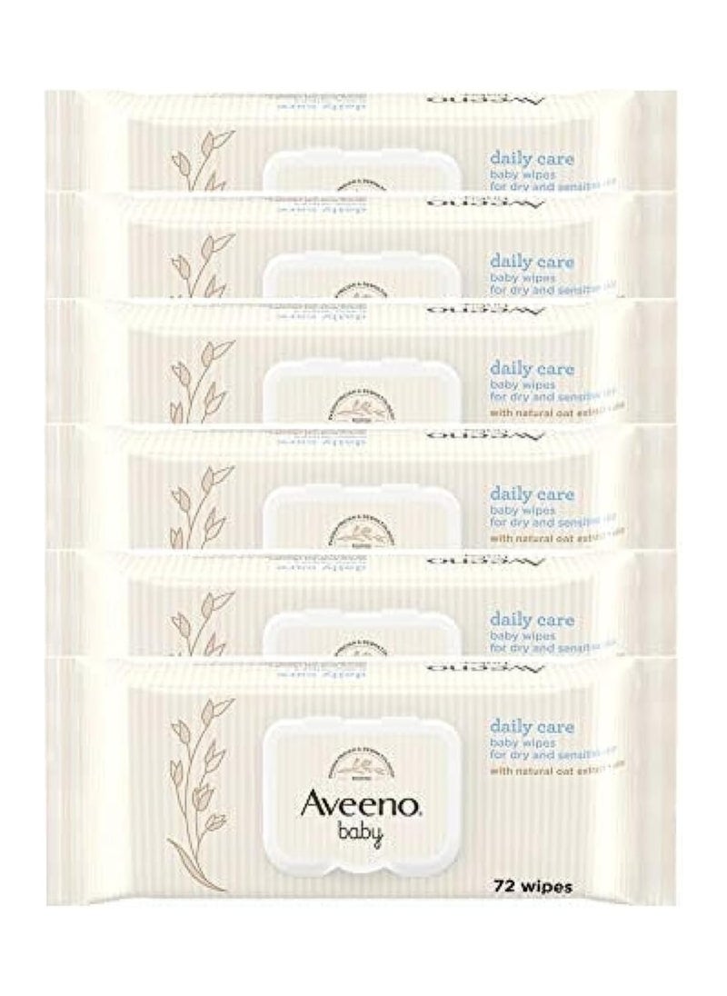 Aveeno Baby AVEENO Baby Daily Care Wipes - Cleanse Gently and Efficiently - Baby Wipes - Baby Essentials - 72 Wipes, Lid On Each Pack, Pack of 6 (432 Wipes in Total)  - Image 1