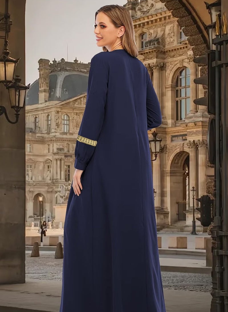 Moovant 2-Piece Women's Muslim Abaya Dress, Long Sleeved Dress, Zipper Islamic Robe, Pockets Maxi Prayer Clothes with Hijabs, Blue  - Image 2