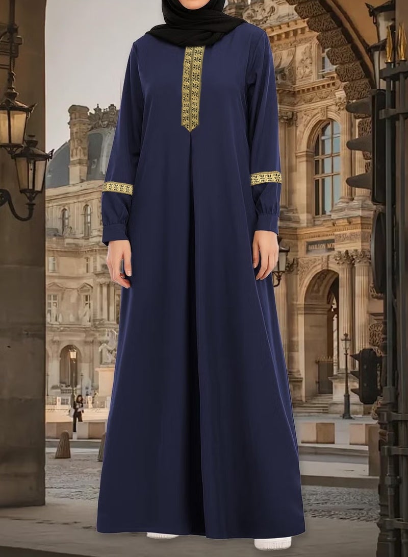 Moovant 2-Piece Women's Muslim Abaya Dress, Long Sleeved Dress, Zipper Islamic Robe, Pockets Maxi Prayer Clothes with Hijabs, Blue  - Image 3