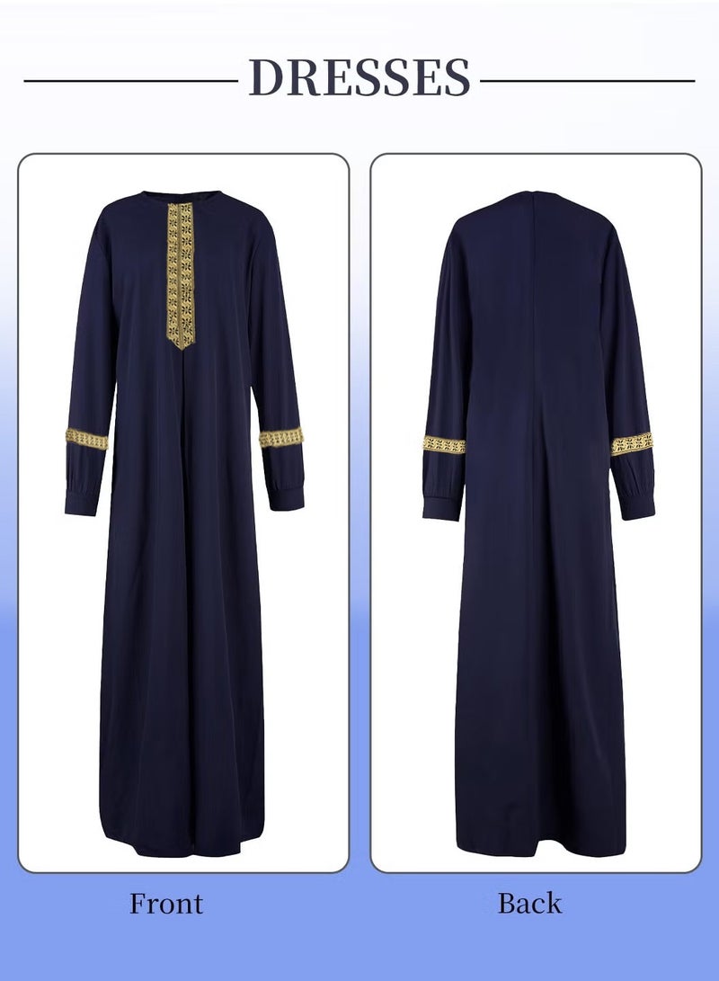 Moovant 2-Piece Women's Muslim Abaya Dress, Long Sleeved Dress, Zipper Islamic Robe, Pockets Maxi Prayer Clothes with Hijabs, Blue  - Image 5