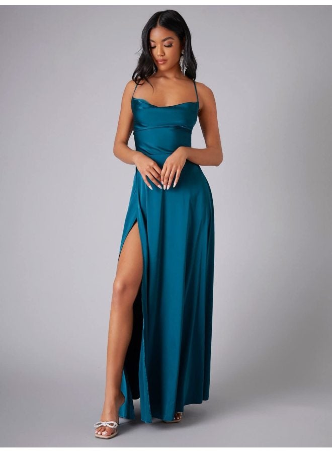 New European And American Women's Slim Slim-fit Backless Strap Tight Waist Dress Long Dress