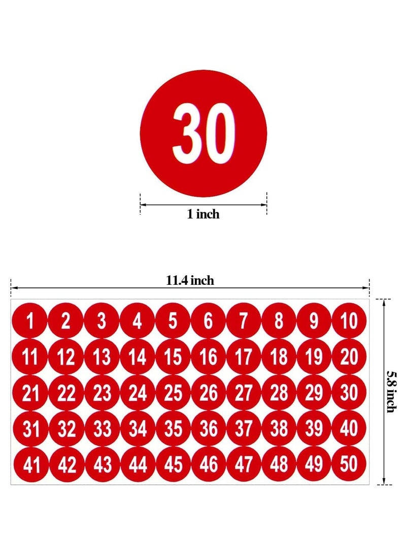 فوميمو ملصقات أرقام 1 إلى 50 ذاتية اللصق للداخل والخارج مقاومة للماء لتصنيف المخزون، 10 ورقات (2.54 سم، أحمر) - Image 2