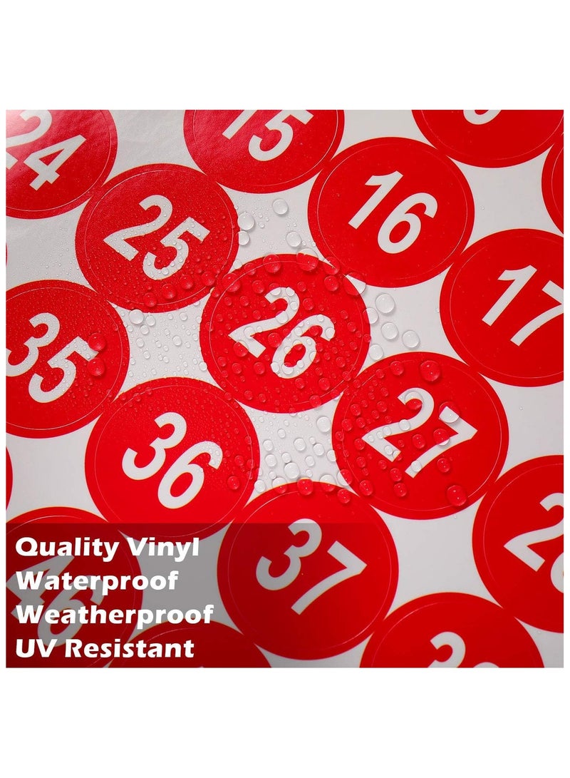 فوميمو ملصقات أرقام 1 إلى 50 ذاتية اللصق للداخل والخارج مقاومة للماء لتصنيف المخزون، 10 ورقات (2.54 سم، أحمر) - Image 3