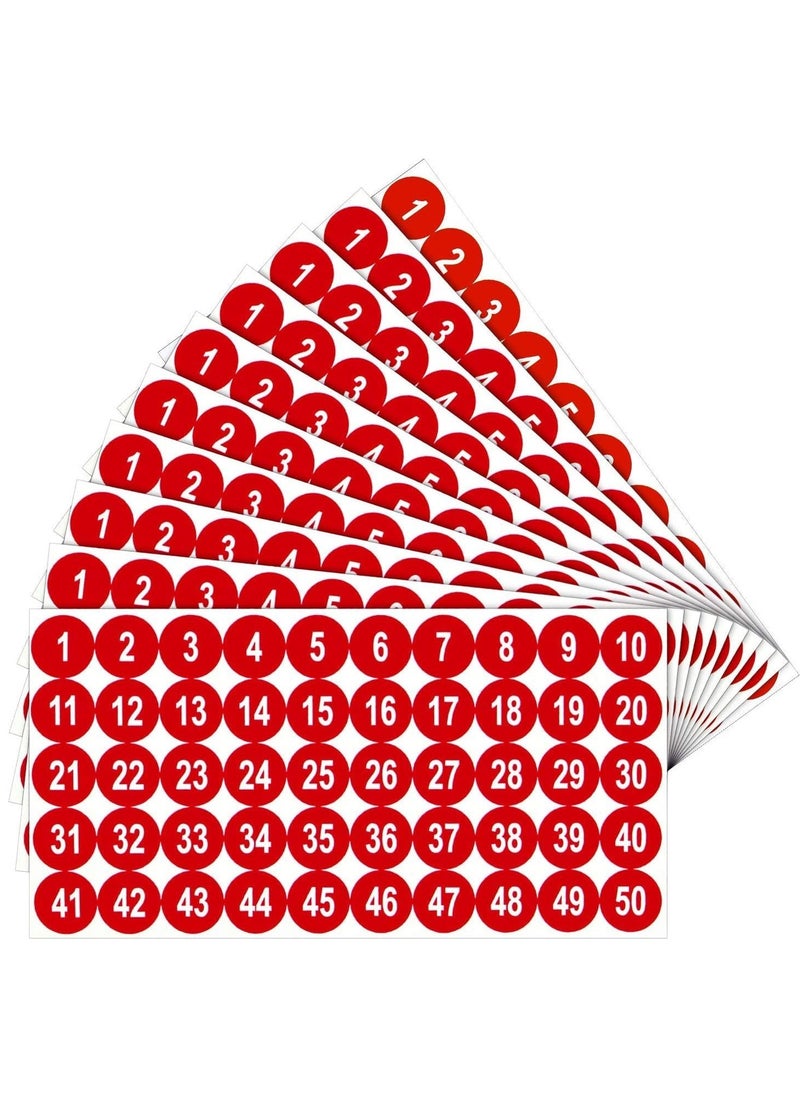 phomemo 10 Sheets 1 to 50 Number Stickers Number Stickers Self Adhesive Decal for Indoor and Outdoor Waterproof Labels Number Inventory Stickers for Inventory Classification (2.54CM-Red)  - Image 1