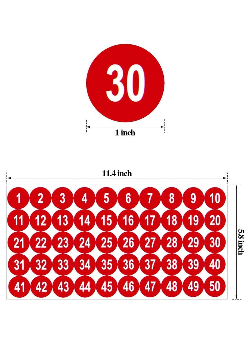 phomemo 10 Sheets 1 to 50 Number Stickers Number Stickers Self Adhesive Decal for Indoor and Outdoor Waterproof Labels Number Inventory Stickers for Inventory Classification (2.54CM-Red)  - Image 2