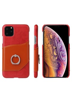 Case Cover For iPhone 11 Pro Max Fierre Shann Oil Wax Texture Genuine Leather Back Cover Case with 360 Degree Rotation Holder & Card Slot  Red