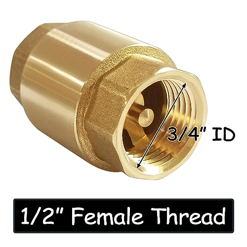 Uenede Solid Brass 1/2 Inch In-line Spring Check Valve 1/2" NPT Female Thread One-Way Non-return Prevent Water Back-flow - Image 2