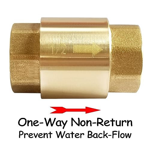 Uenede Solid Brass 1/2 Inch In-line Spring Check Valve 1/2" NPT Female Thread One-Way Non-return Prevent Water Back-flow - Image 3
