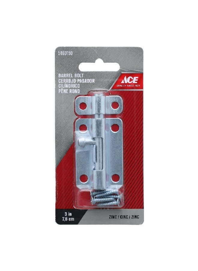 ACE Universal Mount Galvanized Rust-Resistant Secure Zinc-Plated Steel Barrel Bolt Silver 3 Inch 5302385