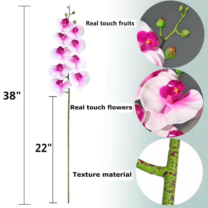 Htmeing 38 Inch Artificial Phalaenopsis Flowers Branches Real Touch (Not Silk) Orchids Flowers for Home Office Wedding Decoration,Pack of 2 (White Pink) - Image 2