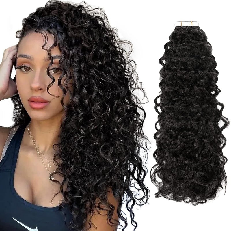 12 inch Curly Hair Tape in Hair Extensions Jerry Curly Natural Black Tape in Curly Human Hair Extensions for Women 3B 3C Curly 100 Brazilian African American Hair Tape in Extensions 1B 40G