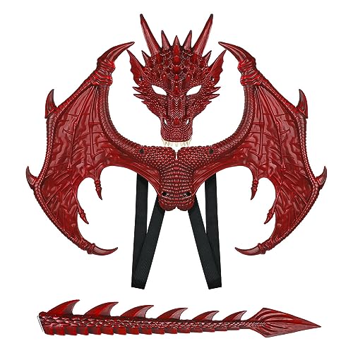 Himine Dragon Wings Props Cosplay Wing With Tail Mask (Red) - Image 1