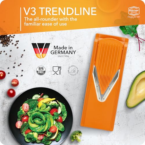 Börner Mandoline Slicer V3 (Starter Set) • V-Slicer for 5 Cutting Styles with Fruit Holder • Adjustable Vegetable Slicer for Vegetables & Fruits • Stainless Steel V-Blade • Color: Orange - Image 3