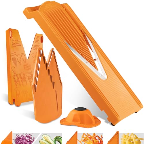 Börner Mandoline Slicer V3 (Starter Set) • V-Slicer for 5 Cutting Styles with Fruit Holder • Adjustable Vegetable Slicer for Vegetables & Fruits • Stainless Steel V-Blade • Color: Orange - Image 1