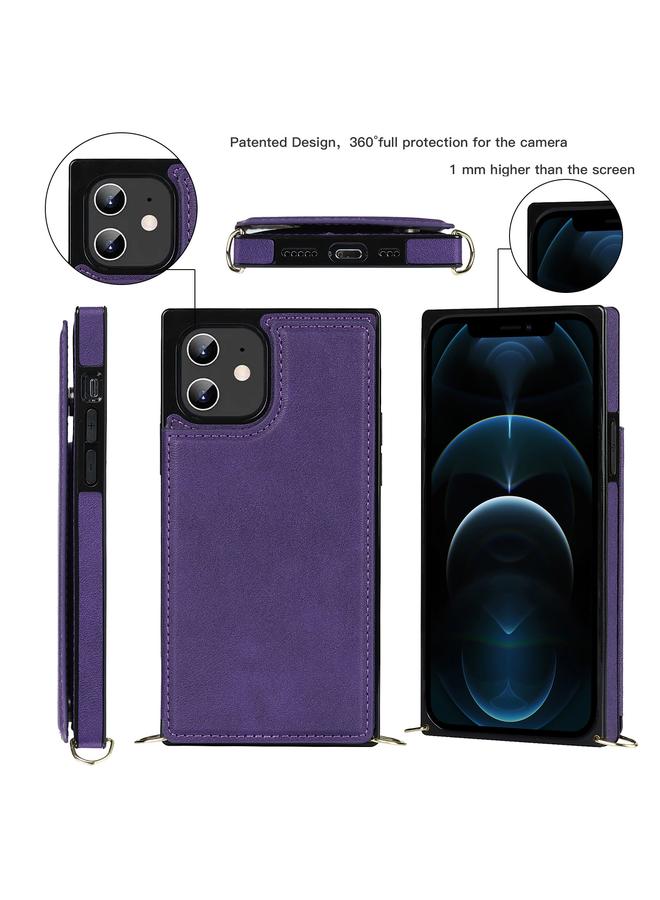 زبون جراب لهاتف iPhone 12 / 12 Pro، جراب مربع مزدوج الإبزيم، جراب من مادة TPU + PU مع فتحات للبطاقات ومحفظة وصورة وحزام - Image 2