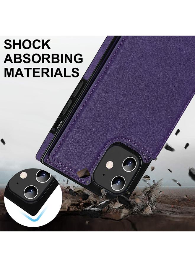 زبون جراب لهاتف iPhone 12 / 12 Pro، جراب مربع مزدوج الإبزيم، جراب من مادة TPU + PU مع فتحات للبطاقات ومحفظة وصورة وحزام - Image 5