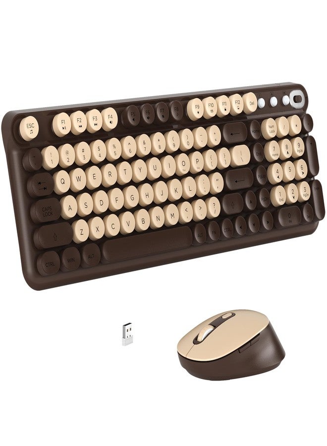 Links9+ Wireless Keyboard and Optical Mouse Combo, 2.4GHz Retro Typewriter Keyboard for Windows, Mac, PC, and Laptop (Coffee) - Image 1