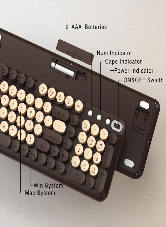 Links9+ Wireless Keyboard and Optical Mouse Combo, 2.4GHz Retro Typewriter Keyboard for Windows, Mac, PC, and Laptop (Coffee) - Image 3