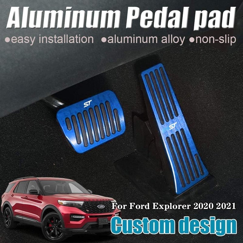 LEXLEY 2PCS Anti-Slip Aluminum Brake Gas Pedal Pads for Ford Explorer 2020-2023 - Blue - Image 2