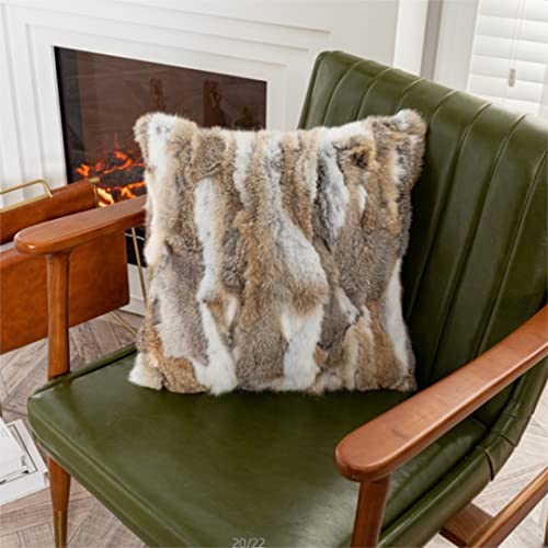 yingda1992 Rabbit Hide Skin Fur Pillowcase Throw Decorative for Living Room,Beds Cushion Cover Fur Pillow Case Cushion Cover (Yellow 50×50cm（20in×20in） - Image 5