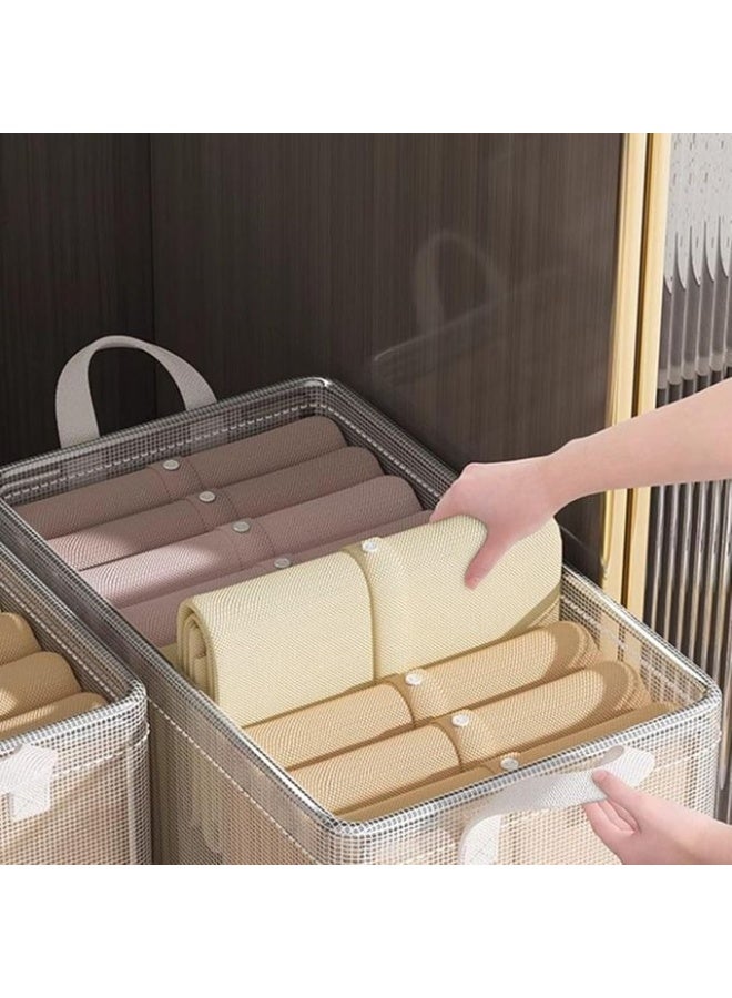 صندوق تخزين ملابس قابل للطي مع مساحات تخزين، منظم قماش بإطار معدني - Image 2