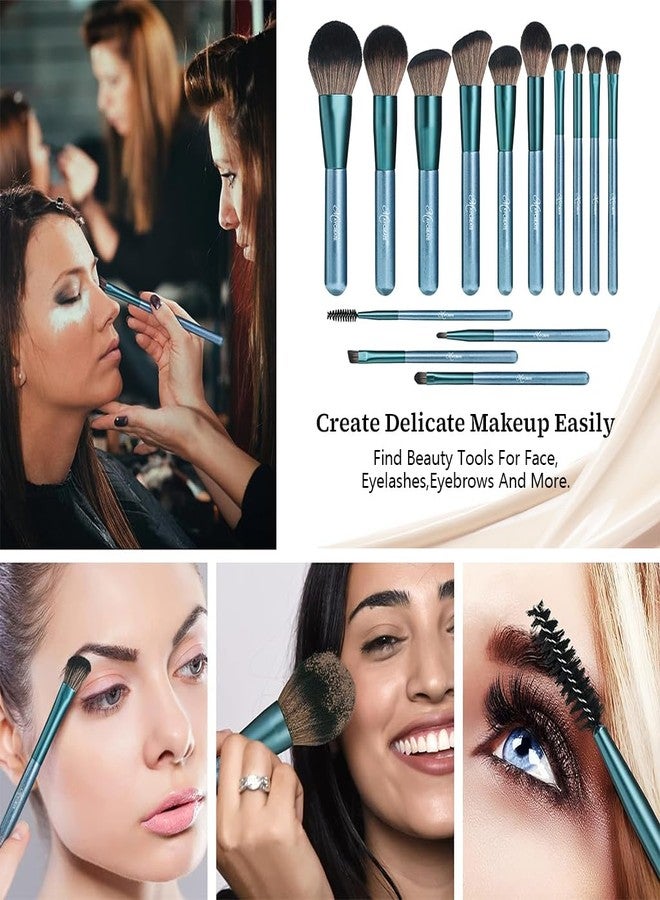 زيبويو مجموعة فرش مكياج احترافية من زيبويو®، 14 قطعة، للمبتدئين والفنانين، بشعيرات صناعية ناعمة، فرش كريم أساس وأحمر خدود، مقابض خشبية، حقيبة سفر، مجموعة فرش موثوقة في عالم المكياج - Image 5