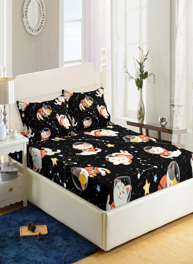 AILONEN Cartoon Space Cat Fitted Sheet Set Twin Size, Kitten and Horoscope Bedding Set for Kids Girls Boys,Starry Night Bed Sheet Set,Outer Space Theme Sheet Set,1 Fitted Sheet,2 Pillowcases - Image 3