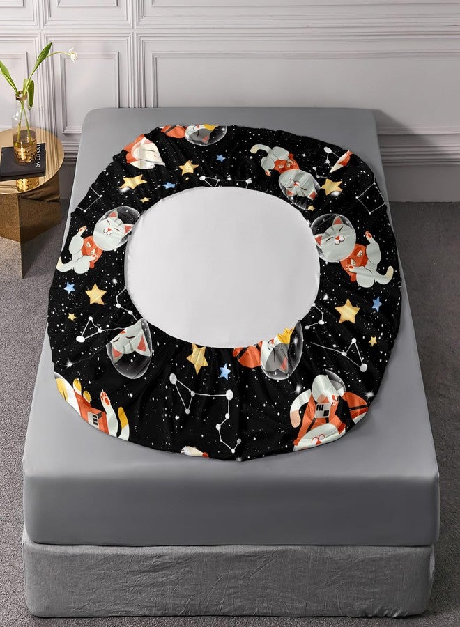 AILONEN Cartoon Space Cat Fitted Sheet Set Twin Size, Kitten and Horoscope Bedding Set for Kids Girls Boys,Starry Night Bed Sheet Set,Outer Space Theme Sheet Set,1 Fitted Sheet,2 Pillowcases - Image 5