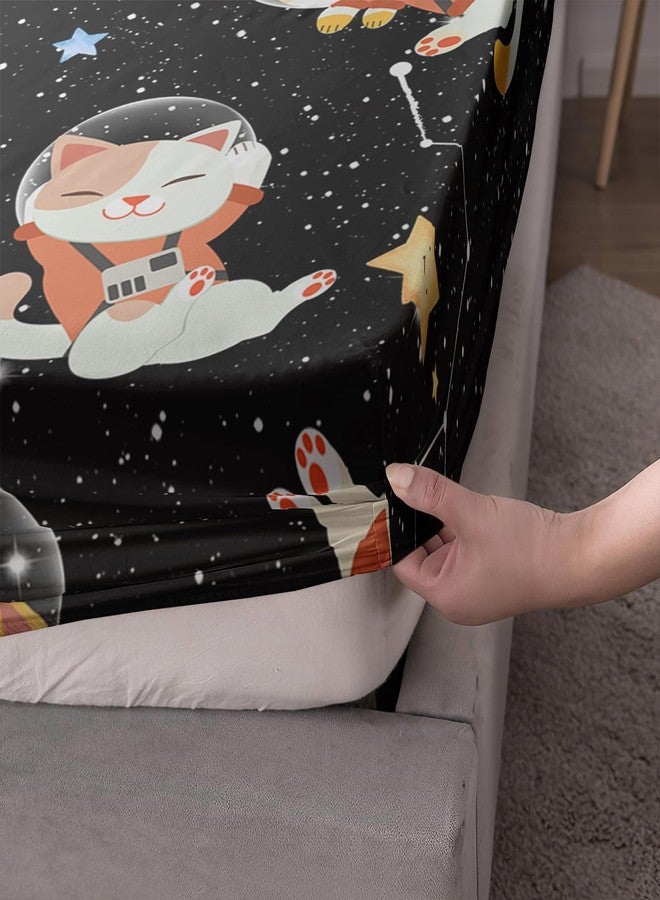 AILONEN Cartoon Space Cat Fitted Sheet Set Twin Size, Kitten and Horoscope Bedding Set for Kids Girls Boys,Starry Night Bed Sheet Set,Outer Space Theme Sheet Set,1 Fitted Sheet,2 Pillowcases - Image 4