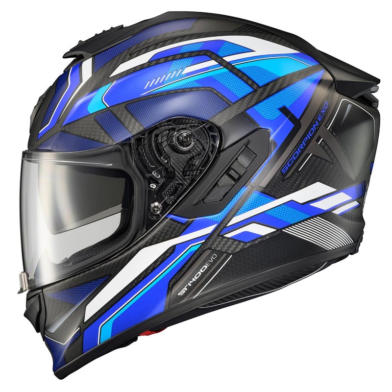 ScorpionEXO ST1400 EVO Carbon Fiber Full Face Sport Touring Street Motorcycle Helmet Bluetooth Ready Speaker Pockets DOT ECE Hex Matte Blue Large - Image 2