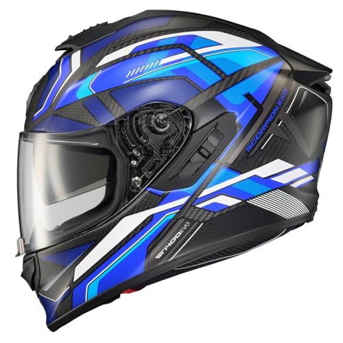 ScorpionEXO ST1400 EVO Carbon Fiber Full Face Sport Touring Street Motorcycle Helmet Bluetooth Ready Speaker Pockets DOT ECE Hex Matte Blue Large - Image 1