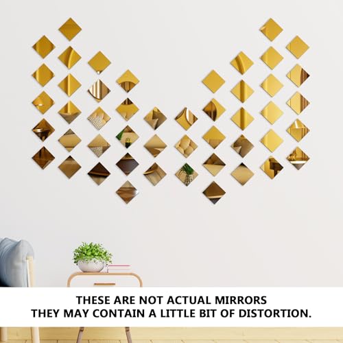 Goelite 30 Big Square Acrylic Mirror Stickers for Wall Decoration | Acrylic Stickers Wall Mirror,Wall Stickers for Bedroom, Hall, Home Offices (Golden, 4 Inch) - Image 2