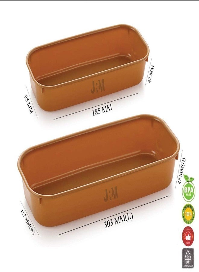 JRM Desk Drawer Organizer Tray Office Drawer Dividers Plastic Storage Bins for Kitchen, Bathroom, Office, Makeup, Bedroom Dresser, Craft (Set Of 1-SMALL + 1-LARGE, BROWN) - Image 3