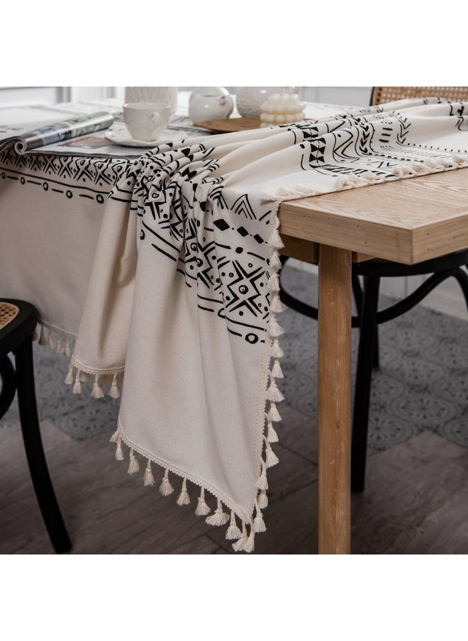 Hanne Fashion Hanne Fashion Boho Rectangle Tablecloth Cotton Linen Waterproof Table Cloth Wrinkle Farmhouse Dining Table Cover with Tassels for Picnic Kitchen and Dining Room (55 x 70 Inch, Boho 1)  - Image 5