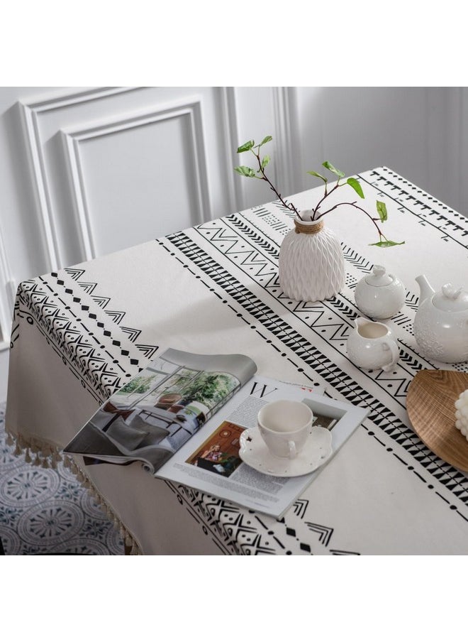 Hanne Fashion Hanne Fashion Boho Rectangle Tablecloth Cotton Linen Waterproof Table Cloth Wrinkle Farmhouse Dining Table Cover with Tassels for Picnic Kitchen and Dining Room (55 x 70 Inch, Boho 1)  - Image 3