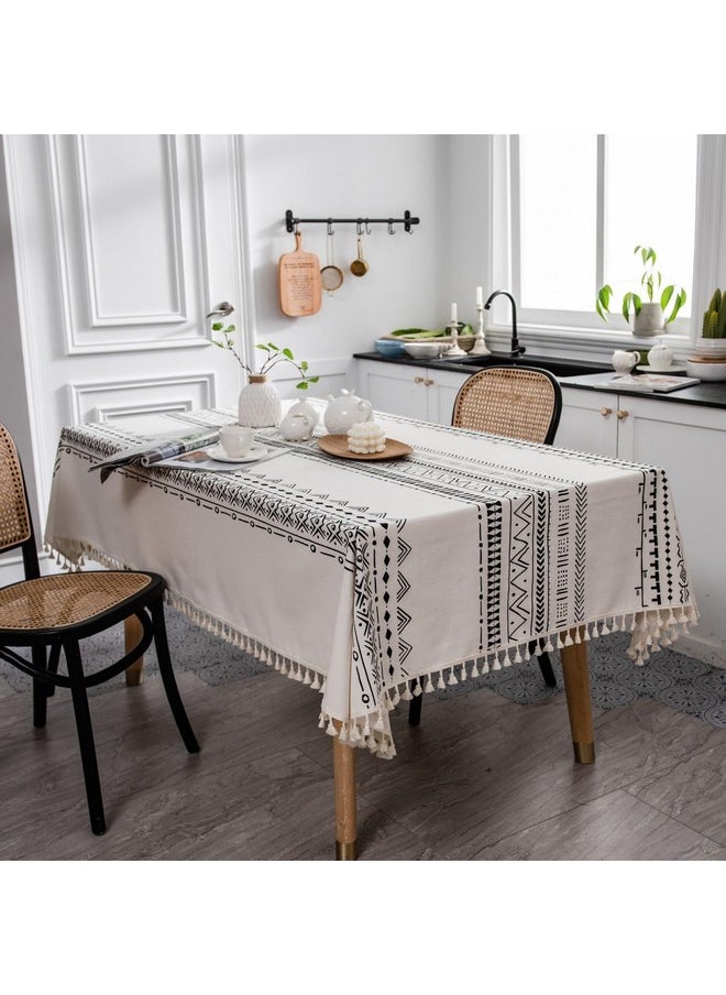 Hanne Fashion Hanne Fashion Boho Rectangle Tablecloth Cotton Linen Waterproof Table Cloth Wrinkle Farmhouse Dining Table Cover with Tassels for Picnic Kitchen and Dining Room (55 x 70 Inch, Boho 1)  - Image 1