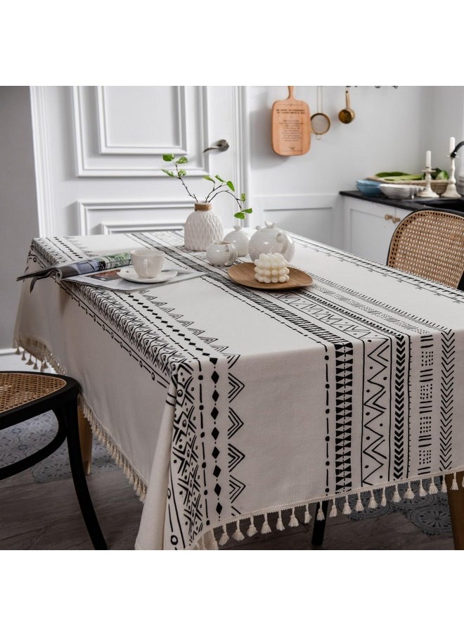 Hanne Fashion Hanne Fashion Boho Rectangle Tablecloth Cotton Linen Waterproof Table Cloth Wrinkle Farmhouse Dining Table Cover with Tassels for Picnic Kitchen and Dining Room (55 x 70 Inch, Boho 1)  - Image 2