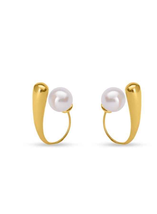 PALMONAS 18k Gold Tone Plated Pearl Hook Earrings
 for Women - Image 1