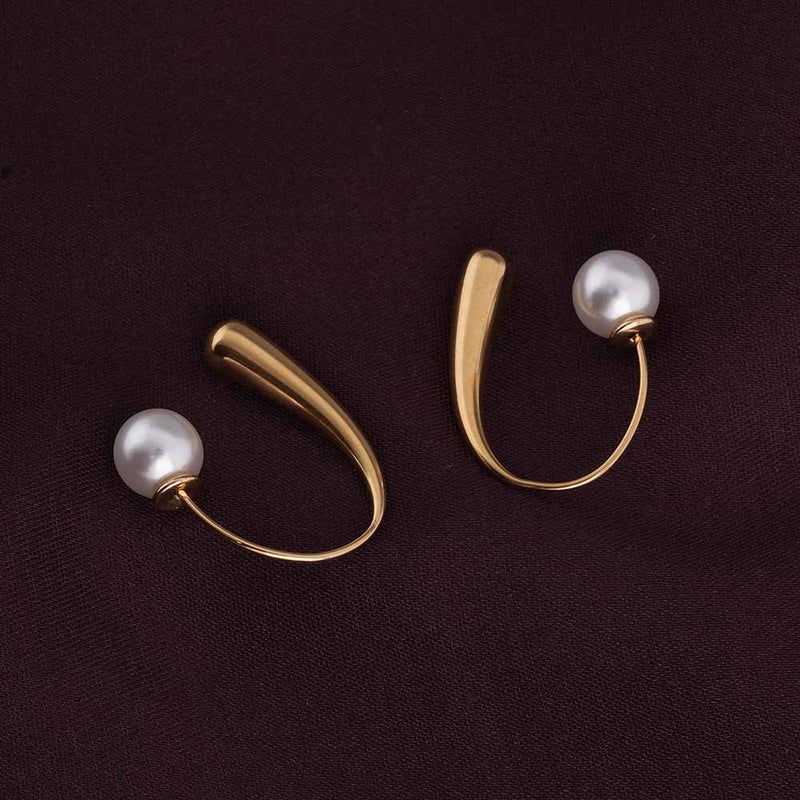 PALMONAS 18k Gold Tone Plated Pearl Hook Earrings
 for Women - Image 3