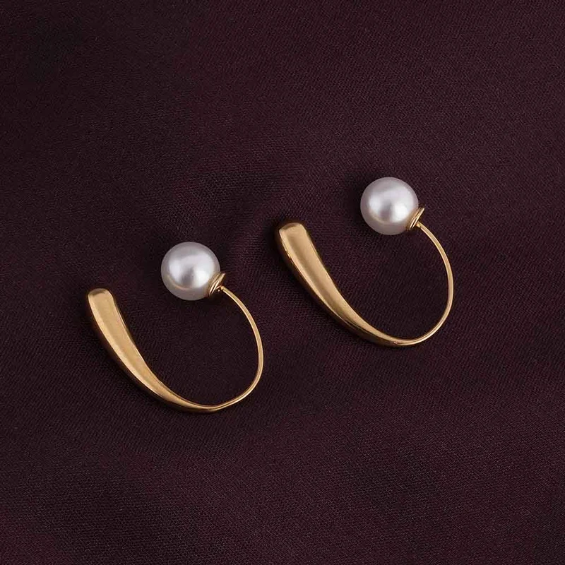 Palmonas PALMONAS Pearl Hook Drop Earrings for Women | 18K Gold Plated, Waterproof & Anti-Tarnish
